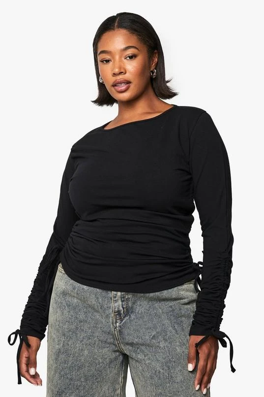 BOOHOO Plus Ruched Sleeve And Body Long Sleeve Top 1 BOOHOO Plus Ruched Sleeve And Body Long Sleeve Top