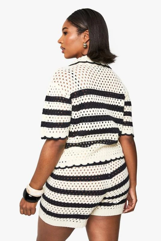 BOOHOO Plus Crochet Stripe Collared Shirt 2 BOOHOO Plus Crochet Stripe Collared Shirt - Image 2