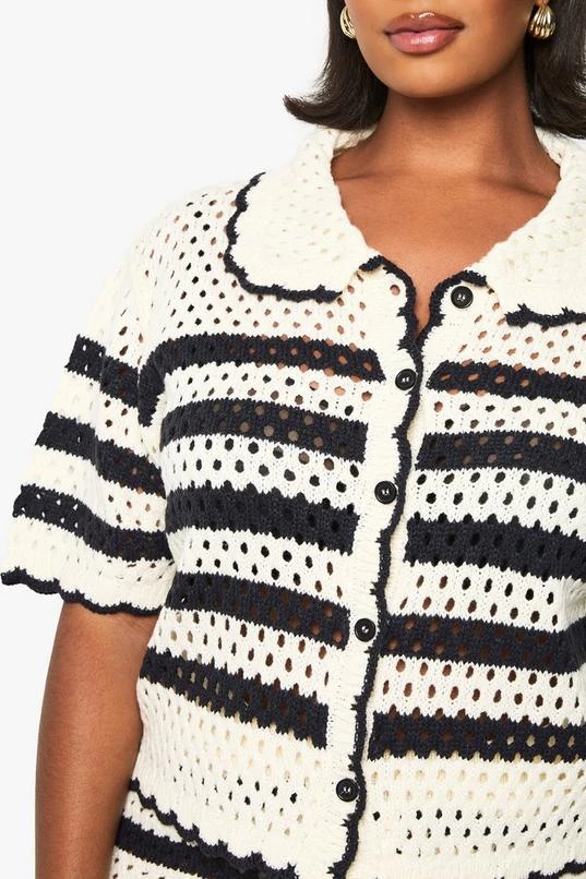 BOOHOO Plus Crochet Stripe Collared Shirt 4 BOOHOO Plus Crochet Stripe Collared Shirt - Image 4