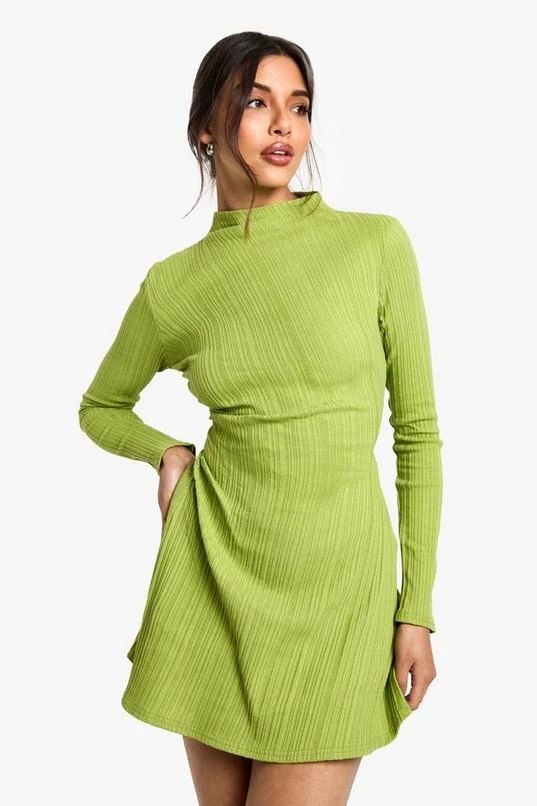 BOOHOO High Neck Ruched Side Skater Dress 1 BOOHOO High Neck Ruched Side Skater Dress