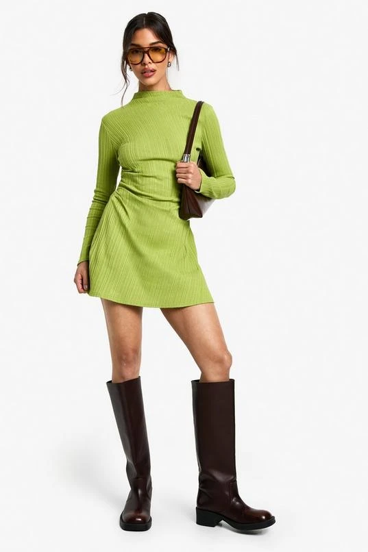 BOOHOO High Neck Ruched Side Skater Dress 3 BOOHOO High Neck Ruched Side Skater Dress - Image 3
