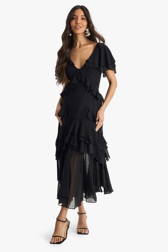 BOOHOO Dobby Frill Detail Maxi Dress 1 BOOHOO Dobby Frill Detail Maxi Dress