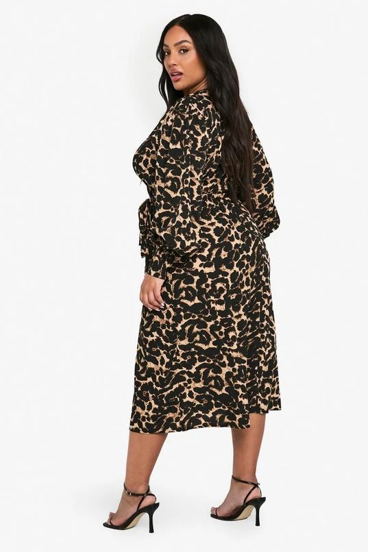 BOOHOO PLUS LEOPARD PRINT BELTED SKATER DRESS 2 BOOHOO PLUS LEOPARD PRINT BELTED SKATER DRESS - Image 2