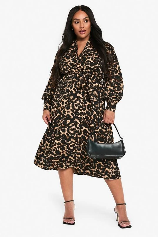BOOHOO PLUS LEOPARD PRINT BELTED SKATER DRESS 3 BOOHOO PLUS LEOPARD PRINT BELTED SKATER DRESS - Image 3