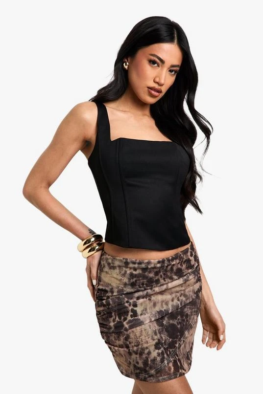 BOOHOO Leopard Print Mesh Ruched Side Mini Skirt 1 BOOHOO Leopard Print Mesh Ruched Side Mini Skirt