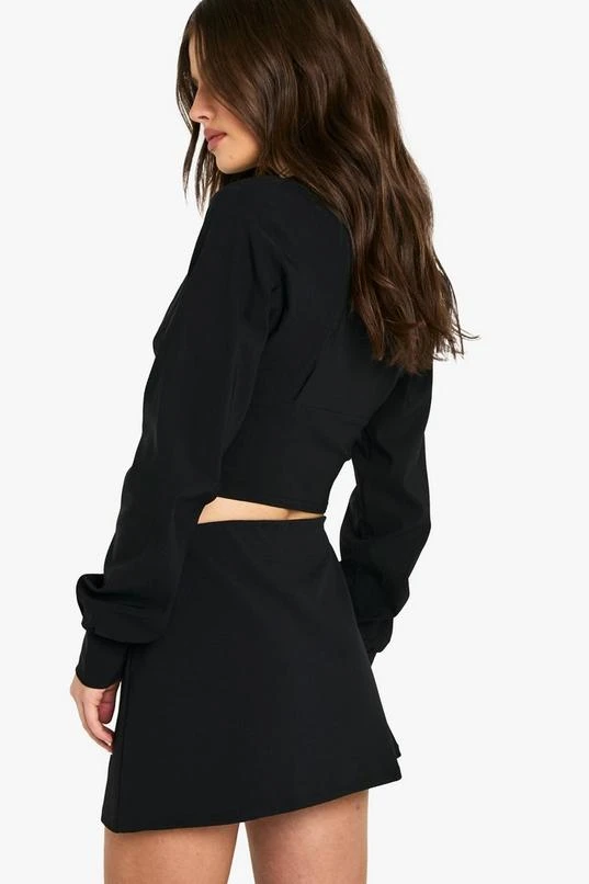 BOOHOO Bengaline Long Sleeve Plunge Front Top 2 BOOHOO Bengaline Long Sleeve Plunge Front Top - Image 2