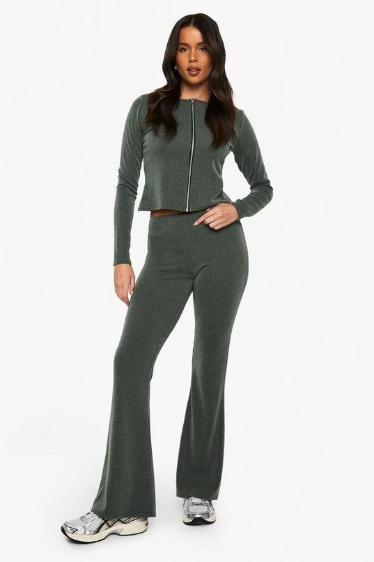 BOOHOO 2 Tone Rib Zip Up Top & Flared Trouser 1 BOOHOO 2 Tone Rib Zip Up Top & Flared Trouser
