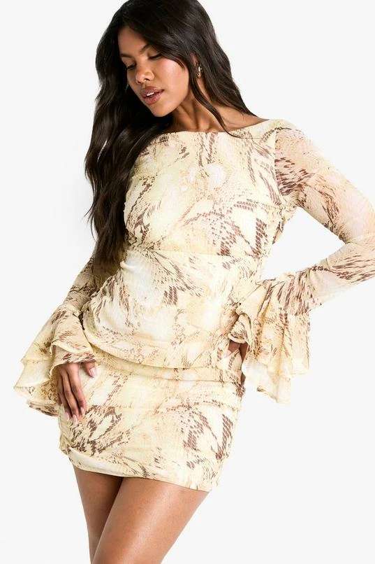 BOOHOO Snake Chiffon Ruffle Mini Dress 1 BOOHOO Snake Chiffon Ruffle Mini Dress