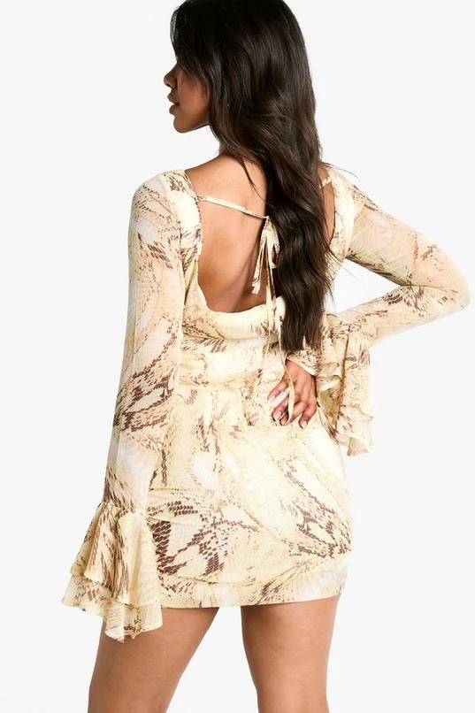 BOOHOO Snake Chiffon Ruffle Mini Dress 2 BOOHOO Snake Chiffon Ruffle Mini Dress - Image 2