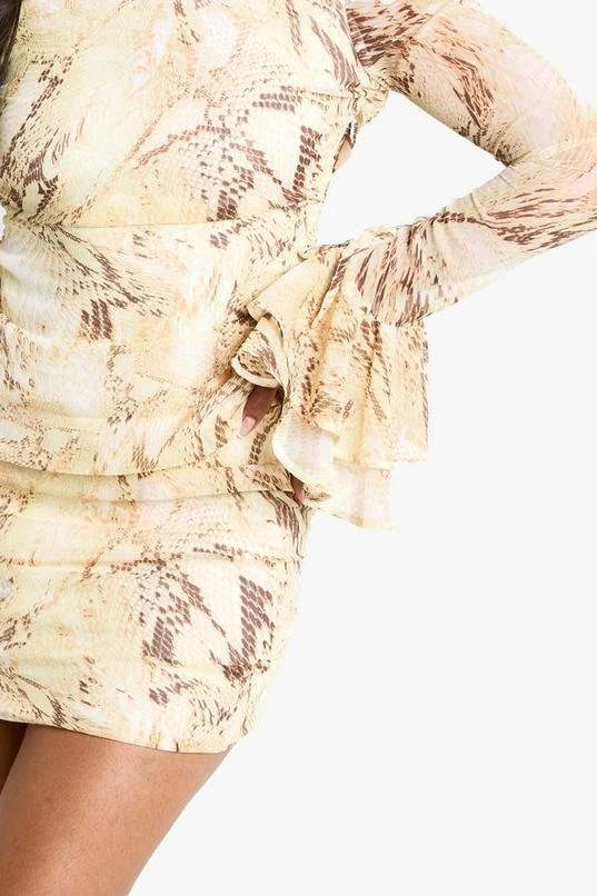 BOOHOO Snake Chiffon Ruffle Mini Dress 4 BOOHOO Snake Chiffon Ruffle Mini Dress - Image 4