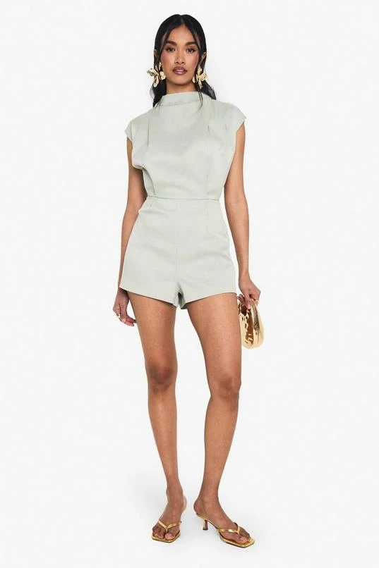 BOOHOO Tailored High Neck Cap Sleeve Playsuit 3 BOOHOO Tailored High Neck Cap Sleeve Playsuit - Image 3
