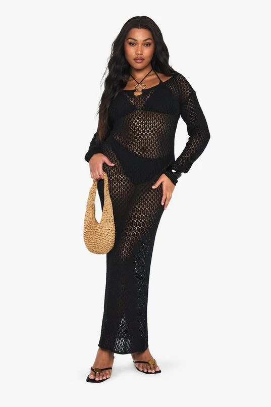 BOOHOO Plus Knitted Trim Detail Beach Maxi Dress 1 BOOHOO Plus Knitted Trim Detail Beach Maxi Dress