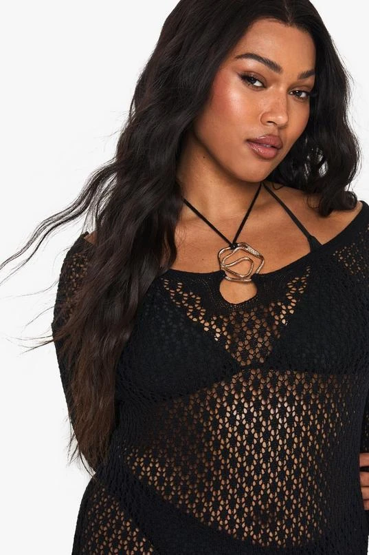BOOHOO Plus Knitted Trim Detail Beach Maxi Dress 4 BOOHOO Plus Knitted Trim Detail Beach Maxi Dress - Image 4