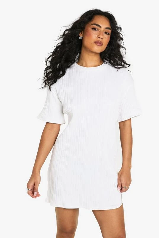 BOOHOO Textured Rib Drop Shoulder Mini T-shirt Dress 1 BOOHOO Textured Rib Drop Shoulder Mini T-shirt Dress