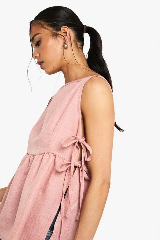 BOOHOO Linen Look Strappy Smock Top 1 BOOHOO Linen Look Strappy Smock Top