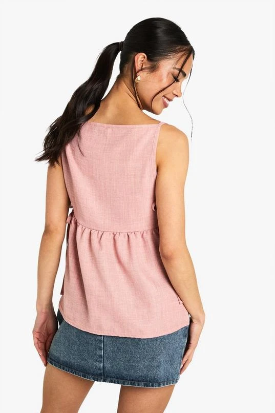 BOOHOO Linen Look Strappy Smock Top 2 BOOHOO Linen Look Strappy Smock Top - Image 2