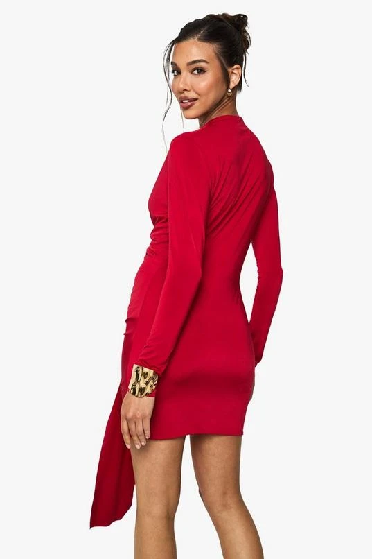 BOOHOO Slinky Plunge Ruched Mini Dress 2 BOOHOO Slinky Plunge Ruched Mini Dress - Image 2