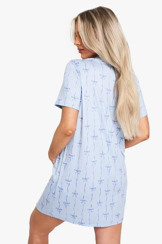 BOOHOO Maternity Bow Print Button Through Collar Nightie 2 BOOHOO Maternity Bow Print Button Through Collar Nightie - Image 2