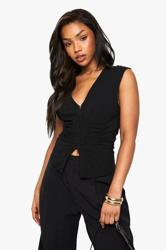 BOOHOO Bengaline Ruched Sleeveless Hook & Eye Top 1 BOOHOO Bengaline Ruched Sleeveless Hook & Eye Top