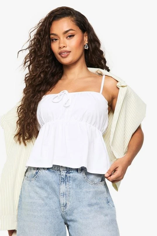 BOOHOO COTTON STRAPPY MILKMAID PEPLUM TOP 1 BOOHOO COTTON STRAPPY MILKMAID PEPLUM TOP