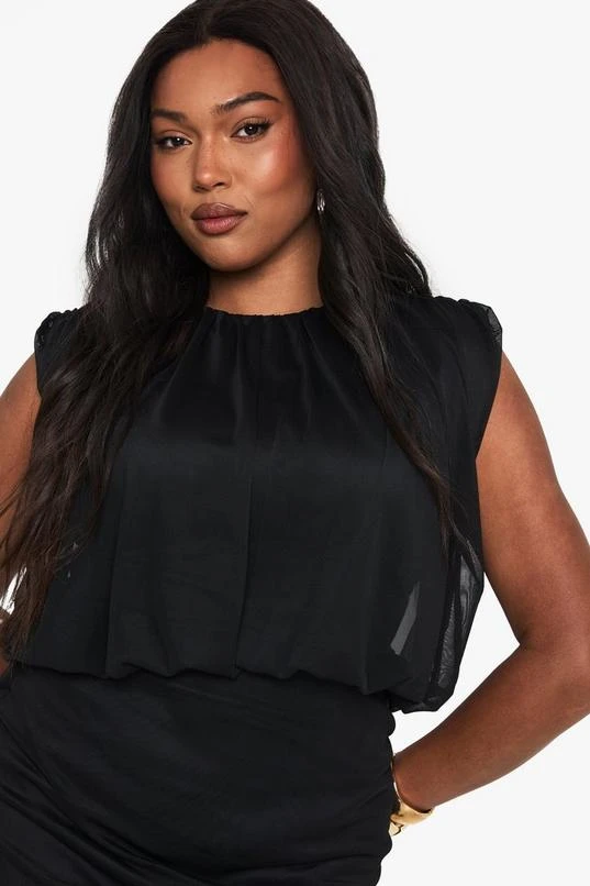 BOOHOO Plus Mesh Blouson Rouched Mini Dress 4 BOOHOO Plus Mesh Blouson Rouched Mini Dress - Image 4