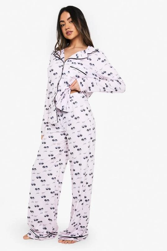 BOOHOO Cherry Print Piping Detail Long Sleeved Shirt & Trousers Pyjama Set 3 BOOHOO Cherry Print Piping Detail Long Sleeved Shirt & Trousers Pyjama Set - Image 3