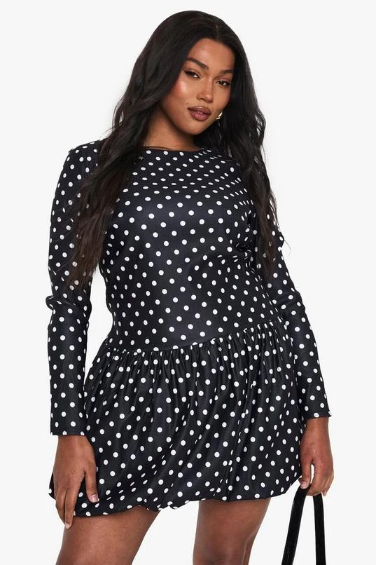 BOOHOO PLUS POLKA DOT PUFFBALL MINI DRESS 1 BOOHOO PLUS POLKA DOT PUFFBALL MINI DRESS