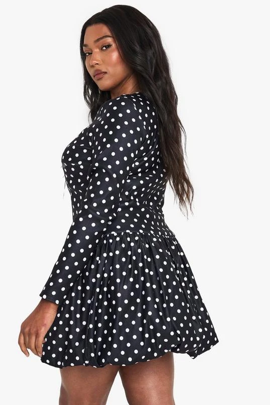 BOOHOO PLUS POLKA DOT PUFFBALL MINI DRESS 2 BOOHOO PLUS POLKA DOT PUFFBALL MINI DRESS - Image 2
