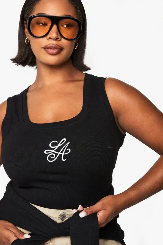 BOOHOO PLUS LA SLOGAN EMBRODIERED RIB TANK VEST TOP 1 BOOHOO PLUS LA SLOGAN EMBRODIERED RIB TANK VEST TOP