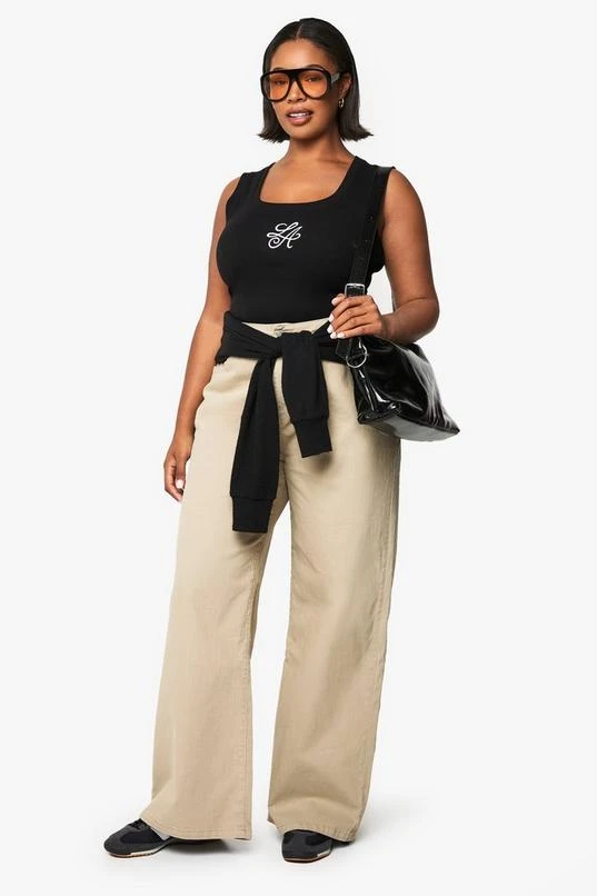 BOOHOO PLUS LA SLOGAN EMBRODIERED RIB TANK VEST TOP 3 BOOHOO PLUS LA SLOGAN EMBRODIERED RIB TANK VEST TOP - Image 3