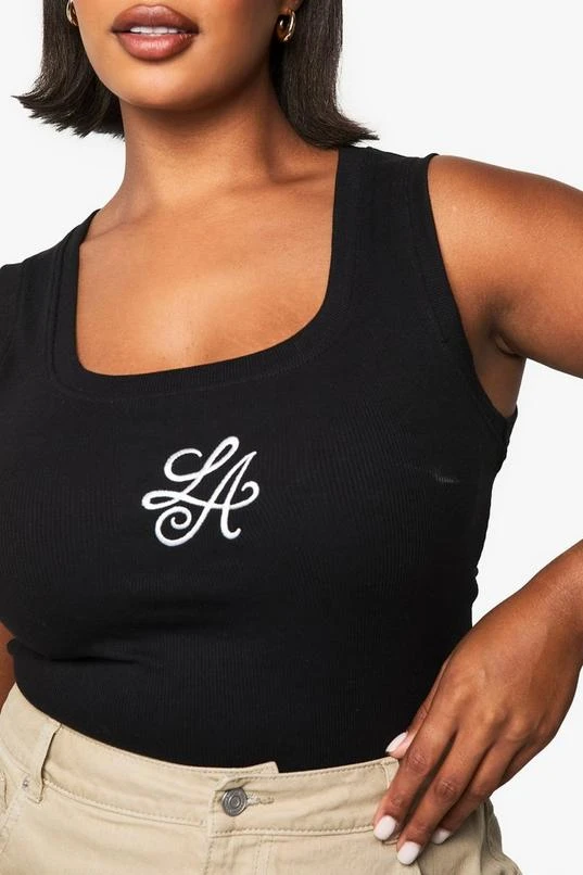 BOOHOO PLUS LA SLOGAN EMBRODIERED RIB TANK VEST TOP 4 BOOHOO PLUS LA SLOGAN EMBRODIERED RIB TANK VEST TOP - Image 4