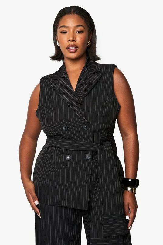 BOOHOO PLUS TIE FRONT PINSTRIPE WAISTCOAT 1 BOOHOO PLUS TIE FRONT PINSTRIPE WAISTCOAT