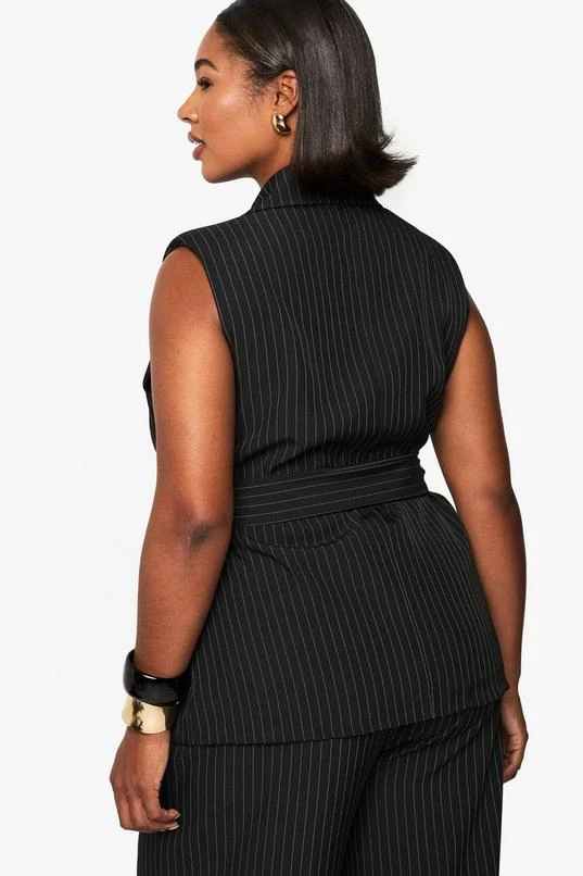 BOOHOO PLUS TIE FRONT PINSTRIPE WAISTCOAT 2 BOOHOO PLUS TIE FRONT PINSTRIPE WAISTCOAT - Image 2