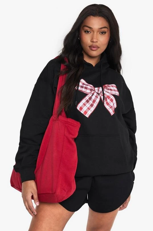 BOOHOO PLUS GINGHAM BOW OVERSIZED HOODIE 1 BOOHOO PLUS GINGHAM BOW OVERSIZED HOODIE
