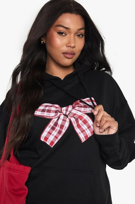 BOOHOO PLUS GINGHAM BOW OVERSIZED HOODIE 4 BOOHOO PLUS GINGHAM BOW OVERSIZED HOODIE - Image 4