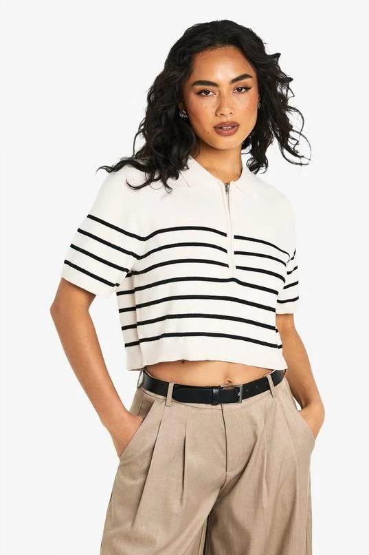 BOOHOO Stripe Oversized Zip Neck Knitted Top 1 BOOHOO Stripe Oversized Zip Neck Knitted Top