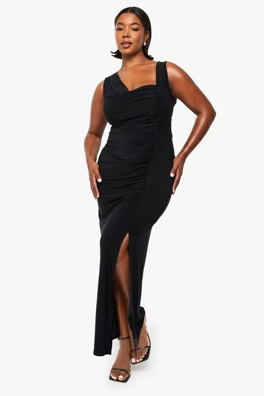 BOOHOO Plus Rouched Asymetric Maxi Dress 3 BOOHOO Plus Rouched Asymetric Maxi Dress - Image 3
