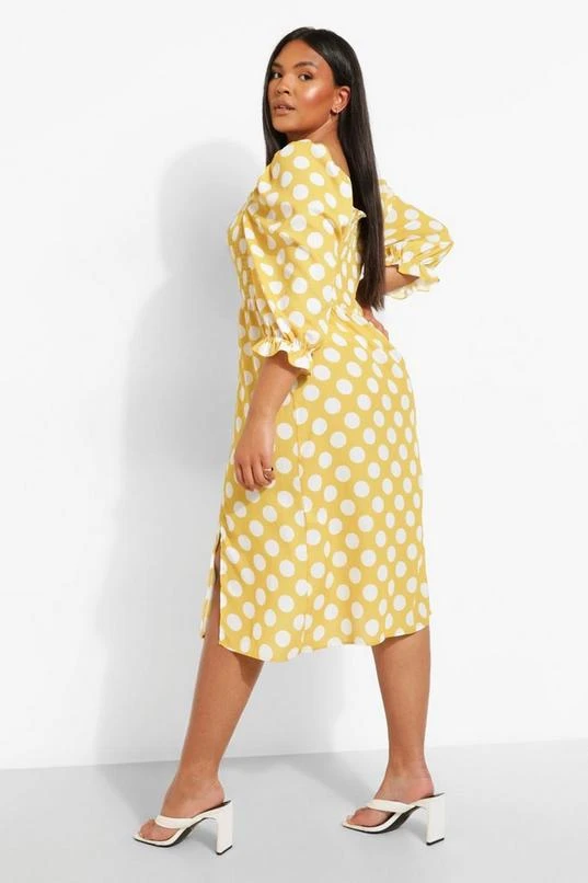 BOOHOO Plus Polka Dot Shirred Puff Sleeve Midi Dress 2 BOOHOO Plus Polka Dot Shirred Puff Sleeve Midi Dress - Image 2