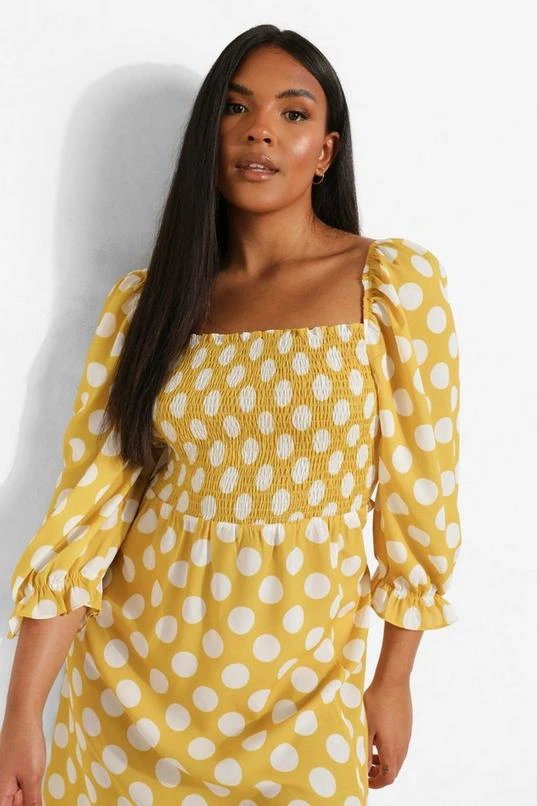 BOOHOO Plus Polka Dot Shirred Puff Sleeve Midi Dress 4 BOOHOO Plus Polka Dot Shirred Puff Sleeve Midi Dress - Image 4