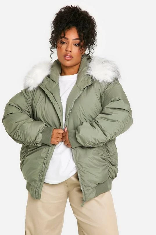 BOOHOO Plus Faux Fur Trim Bomber Jacket 1 BOOHOO Plus Faux Fur Trim Bomber Jacket