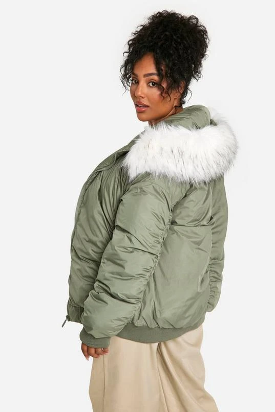 BOOHOO Plus Faux Fur Trim Bomber Jacket 2 BOOHOO Plus Faux Fur Trim Bomber Jacket - Image 2