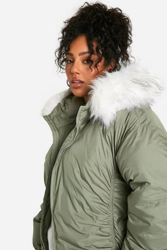 BOOHOO Plus Faux Fur Trim Bomber Jacket 4 BOOHOO Plus Faux Fur Trim Bomber Jacket - Image 4