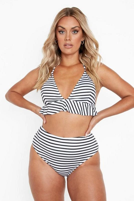 BOOHOO Plus Stripe Ruffle High Waist Bikini 1 BOOHOO Plus Stripe Ruffle High Waist Bikini