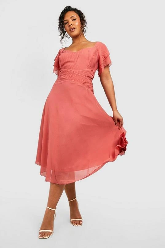 BOOHOO Plus Occasion Angel Sleeve Chiffon Midi Dress 1 BOOHOO Plus Occasion Angel Sleeve Chiffon Midi Dress
