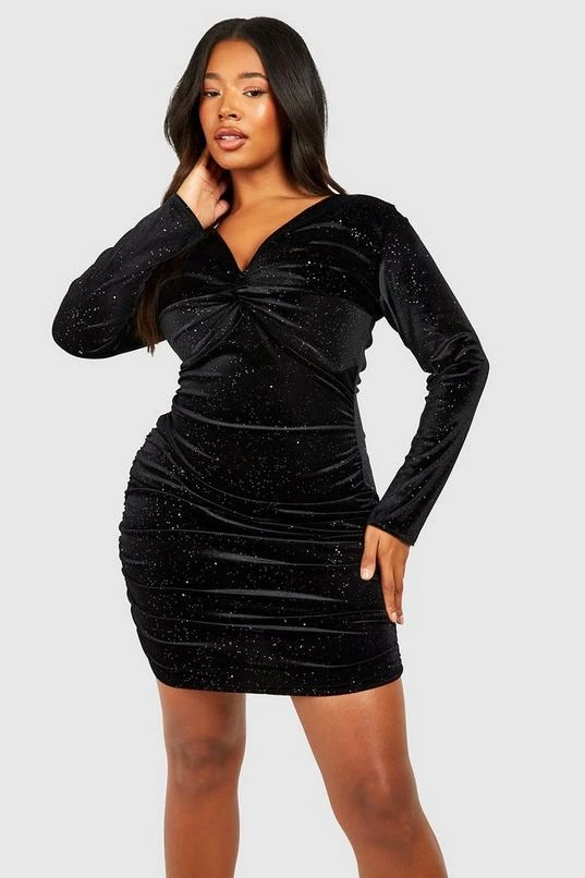 BOOHOO Plus Rainbow Velvet Twist Ruched Bodycon 3 BOOHOO Plus Rainbow Velvet Twist Ruched Bodycon - Image 3