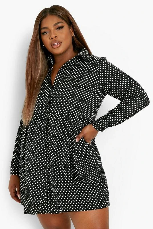 BOOHOO Plus Polka Dot Shirt Dress 1 BOOHOO Plus Polka Dot Shirt Dress