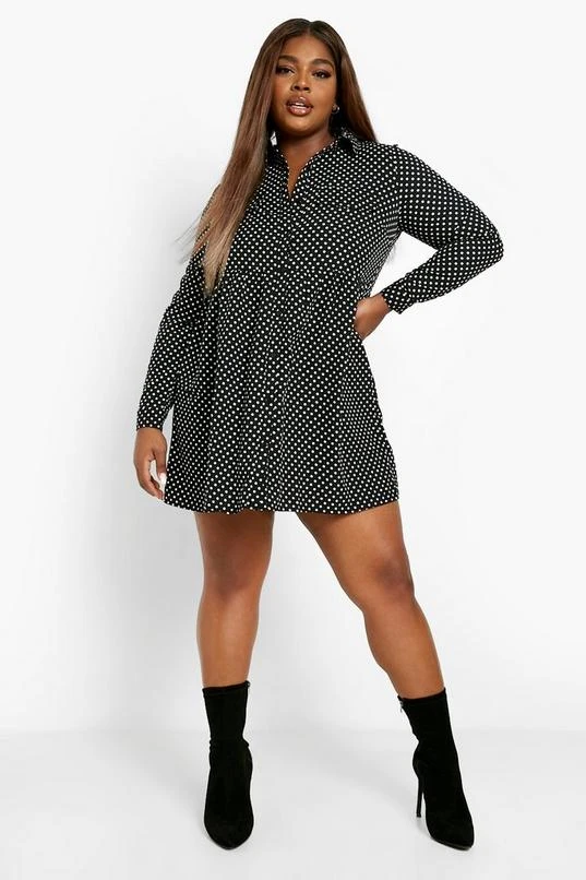 BOOHOO Plus Polka Dot Shirt Dress 3 BOOHOO Plus Polka Dot Shirt Dress - Image 3