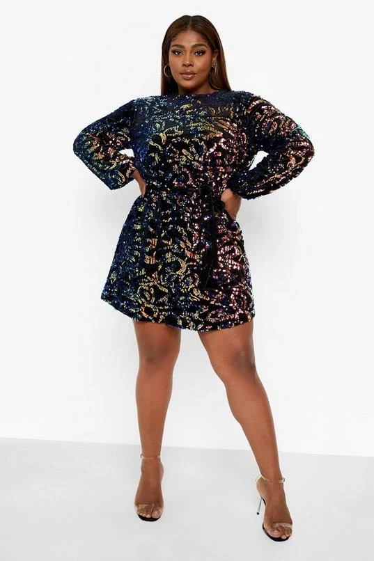 BOOHOO Plus Rainbow Sequin Belted Shift Dress 3 BOOHOO Plus Rainbow Sequin Belted Shift Dress - Image 3