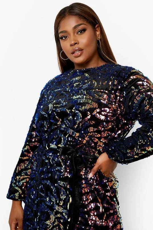 BOOHOO Plus Rainbow Sequin Belted Shift Dress 4 BOOHOO Plus Rainbow Sequin Belted Shift Dress - Image 4