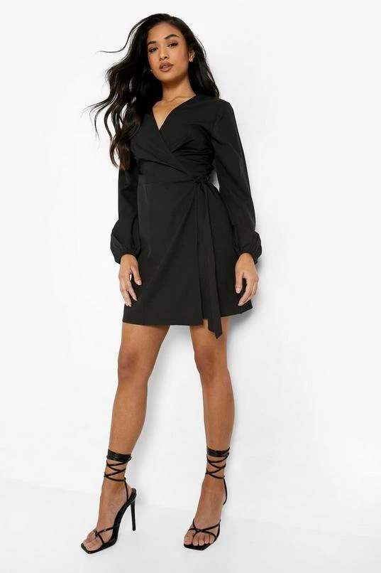 BOOHOO Petite Woven Puff Sleeve Belted Wrap Dress 3 BOOHOO Petite Woven Puff Sleeve Belted Wrap Dress - Image 3